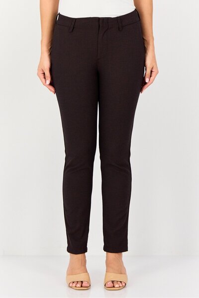 Reiko Women Cigarette Fit Birdseye Pattern Straight Leg Pants, Dark Brown