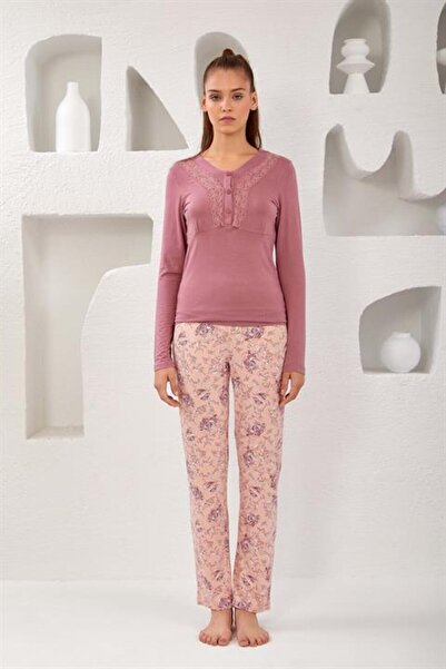 Relax Mode Kadın Dantelli Viskon Pijama Takım - 10762