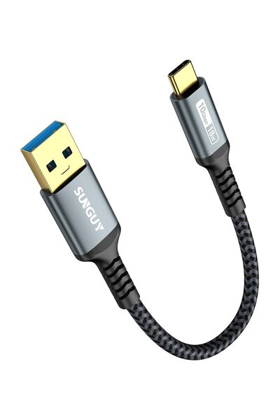 SUNGUY Short USB A to USB-C Cable, USB 3.1 Gen2 10Gbps, 0.15m, 3A — CarPlay/A...