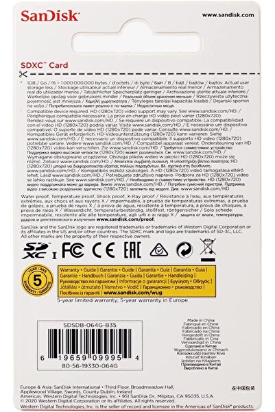 SanDisk Memory Card Compatible with Cameras - Secure Digital - 64GB SDSDB-064G-B35