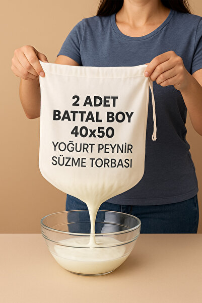 MEŞELİ TEKSTİL 2 Pcs Fine Mesh Strainer Milk Cheese Yogurt Fruit Vegetable Straining Bag |   Plain White Durable Oversized Size 40X50