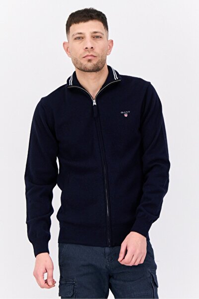 Gant Men High Neck Long Sleeves Brand Logo Sweatshirts, Navy