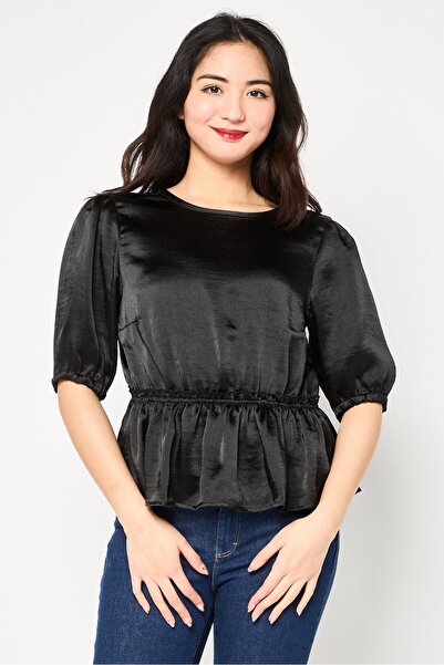 Threadbare Women Round Neck Plain 3/4 Sleeve Blouse, Black