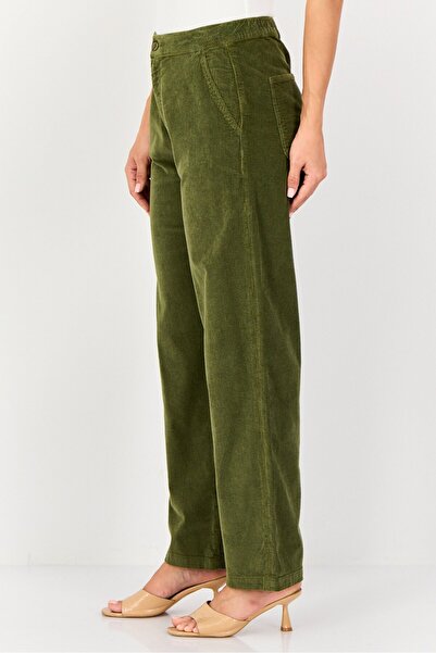 Reiko Women Regular Fit Textured Corduroy Pants, Olive