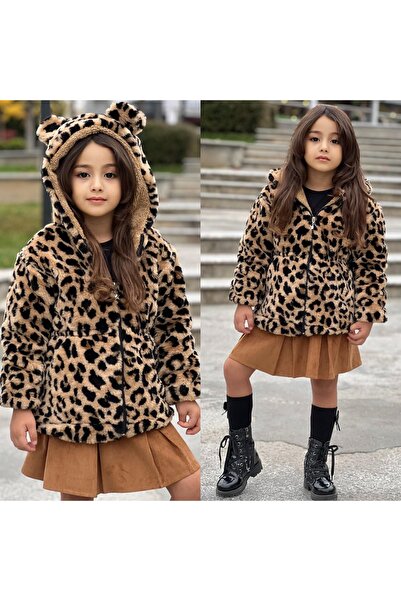 Calisa Girl's Leopard Fur Plush Coat