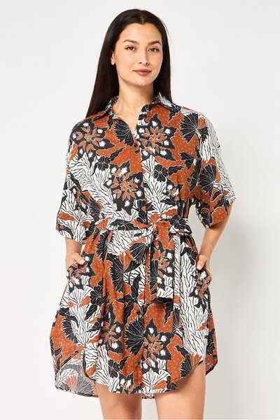 Maje Women Floral Belted Shirt Dress, Multicolor