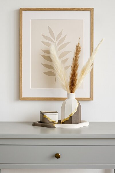 EVOONA CONCEPT Dekoratif Altın Varaklı İki Renk Taş Tozu Vazo, Kapaklı Saklam...