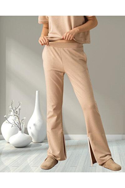 MinervaXint Women's Regular Fit Normal Elastic Waist Leg Slit Cotton Sweat Pants