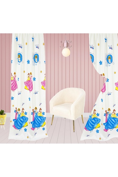 OEM Set of 2 curtains with drapes, 2x115x230 cm, princess pattern, multicolor