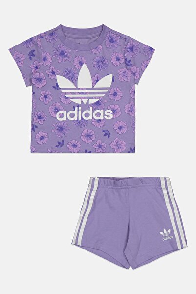 adidas Toddlers Girl 2 Pcs Brand Logo Tee And Shorts Set, Lavender Combo