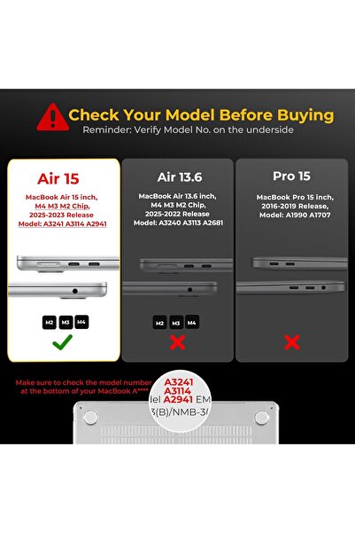 EooCoo Case Compatible for New MacBook Air 15 inch M4/M3/M2 (A3241/A3114/A2941) - Crystal Clear