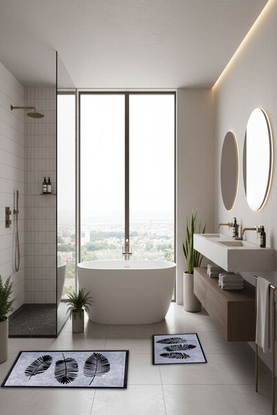 ALAS Digital Printed 2-Piece Toilet Set Non-Slip Base Bathroom Mat