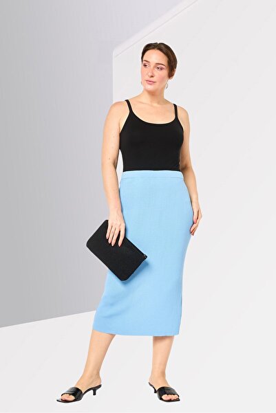 Karl Lagerfeld Women Ribbed Midi Skirts, Sage Blue