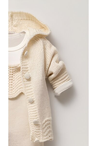 Nipperland Çaren Kids- Baby Girl Lace-Like Knit Knitwear 3-Piece Set- Lace-Like Knit Knitwear Salopet and Cardigan, Snap Fastener Bodysuit