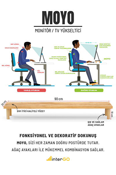 interGO Moyo Monitör Yükseltici, Ekran Yükseltici, Masa Üstü Organizer