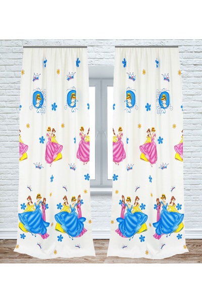 OEM Set of 2 curtains with drapes, 2x115x230 cm, princess pattern, multicolor