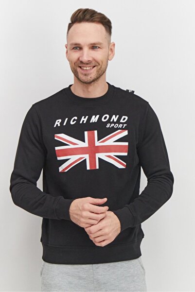 John Richmond Men Sport Fit Crew Neck Brand Logo Sweatshirt, Black