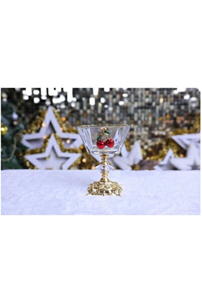 ÇNR Home Collection 6-Piece Cherry Detailed Gold Metal Footed Cup Magnolia Ic...