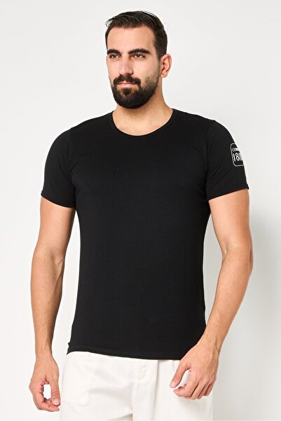 Cerruti 1881 Men Crew Neck Short Sleeves Brand Logo T-Shirt, Black