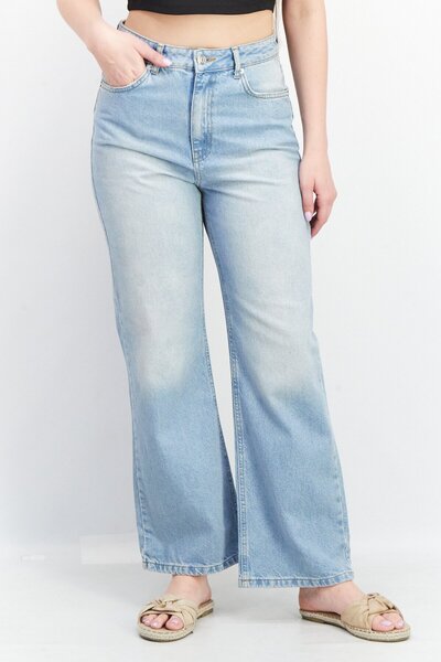 NA-KD Women Relaxed Fit High Waist Non-Stretchable Denim, Blue