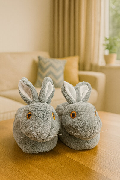 ALB TERLİK AYAKKABI SAN. TİC. LTD. ŞTİ. Sevimli Tavşan Panduf - Peluş, Kadın, Unisex & Erkek Ev Terliği Panduf, Yumuşacık Kışlık Ev Terliği