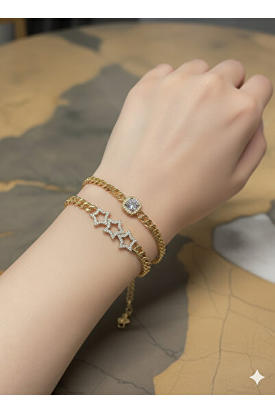 Jewerly سوار نسائي مكون من قطعتين من أحجار الراين على شكل نجمة