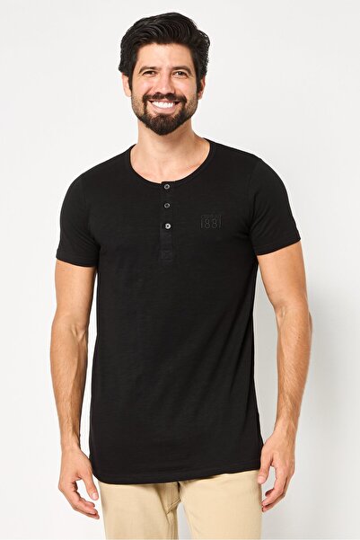 Cerruti 1881 Men Round Neck Short Sleeve Embroidered Logo T-Shirt, Black