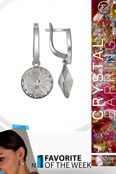 Twem Silver أقراط متدلية بيضاء مرصعة بحجر كريستال زركونيا سواروسكي |   كلاسيكي أبيض وحركة متميزة