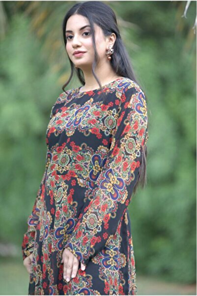 Hayati Collections 1 Piece – Chiffon Black Stripes Floral Maxi / Frock