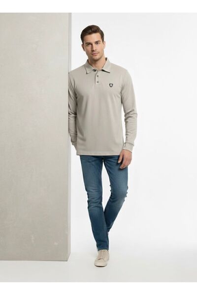 assef Erkek Polo Yaka Düz Uzun Kol Sweatshirt