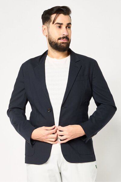 Lacoste Men Slim Fit Solid Formal Blazer, Dark Navy Blue