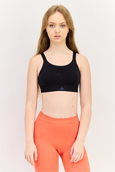adidas Women Padded Brand Logo Sports Bra, Black