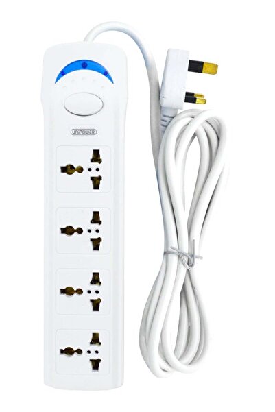 UNIPOWER EX-1287 شريط طاقة رباعي الاتجاهات مع مفتاح، محول عالمي، سلك بطول 3 أمتار (أبيض)