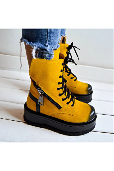 exclusives.ro Ghete Dama - wings - yellow - piele naturala velur galben