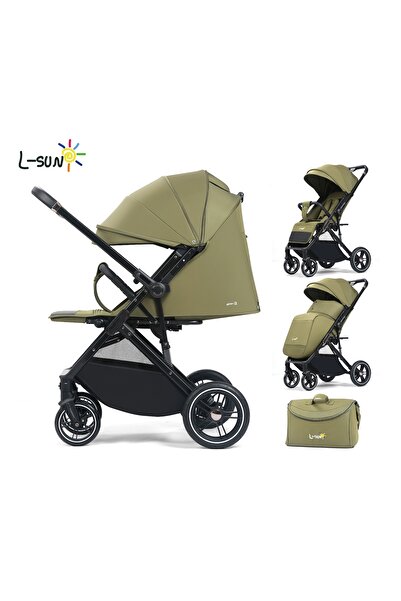 L-Sun Children's Sports Stroller, Folding Trolley, Adjustable Backrest with Sleeping Position, Cover and Bag