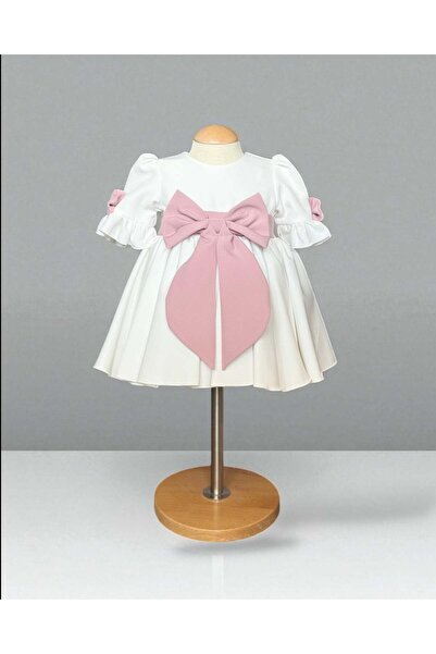 KidsMagazin Rochie elegantă pentru bebeluși Irene - ivory cu fundă roz