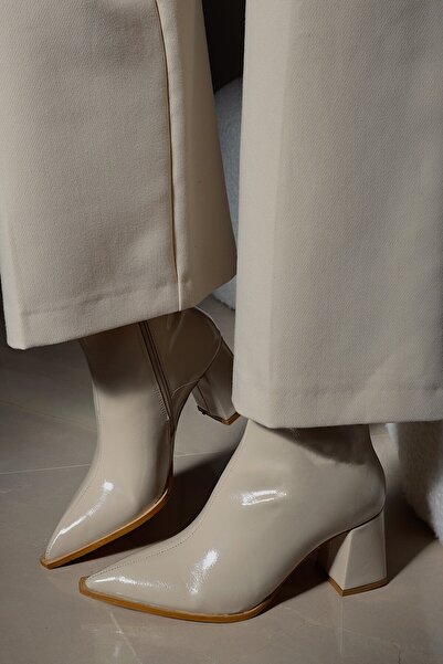 POLKA STORE Ανδρικές γυναικείες μπότες με τακούνι με μυτερή μύτη με φερμουάρ και χοντρό τακούνι