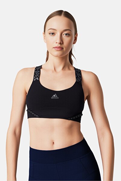adidas Women Padded Brand Logo Training Sports Bra, Black