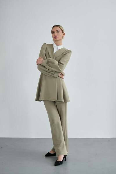 Molly Nelly Women's Side Tie Scuba Hijab Blouse Pants Set