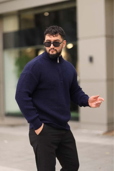 L-KOM guler ridicat Pulover confortabil din tricot cu fermoar