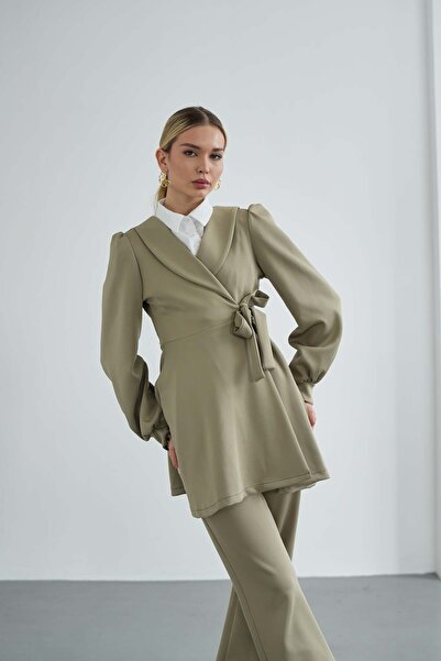 Molly Nelly Women's Side Tie Scuba Hijab Blouse Pants Set