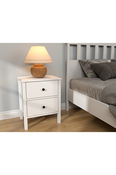 Sakura Ahşap Hunerika Ismera 2 çekmeceli komodin -Wood Beyaz-Minifiks Bağlantılı
