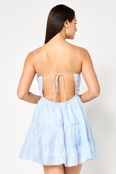 SANDRO Women Ruffle Detail Mini Dress, Light Blue