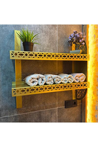 zmtdesign Metal Duvar Rafı – 2 Katlı Dekoratif Lazer Kesim Raf | Modern (Siyah / Gold / Beyaz)