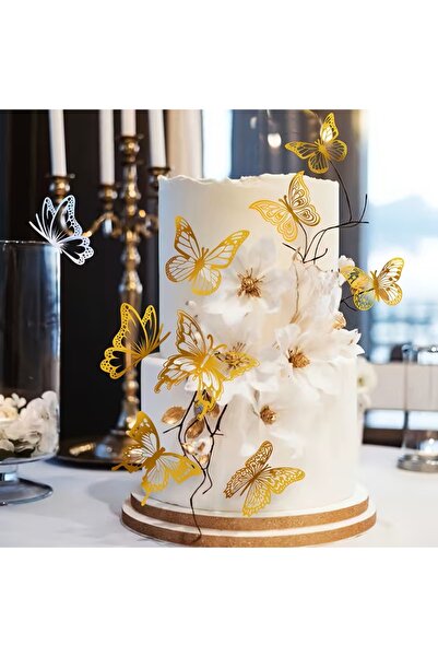 WOMEN 'S HEART 3D GOLD / GÜMÜŞ ÇİFT TARAFLI KELEBEK SÜS 10'LU