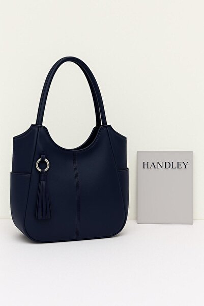 Handley Πολυτελής κομψή δερμάτινη τσάντα χεριού και ώμου με φούντα