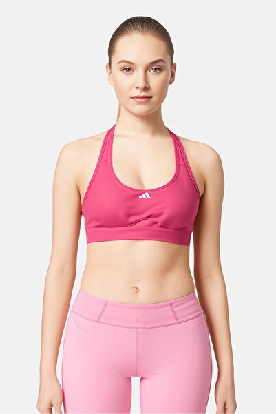 adidas Women Brand Logo Padded Sports Bra, Dark Pink