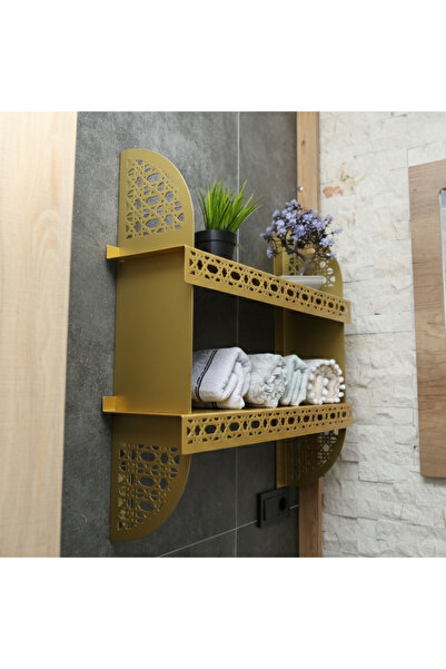 zmtdesign Metal Duvar Rafı – 2 Katlı Dekoratif Lazer Kesim Raf | Modern (Siyah / Gold / Beyaz)
