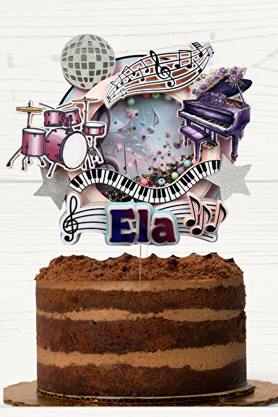 CT&More Müzik, Nota, Piyano Temalı Kız Çocuk Doğum Günü İsme Özel 3D Pasta Üs...