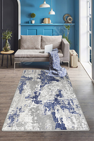 Dijidekor Χαλί Embos Navy Blue που πλένεται αντιολισθητικό λεπτό χαλάκι δαπέδου 80x200